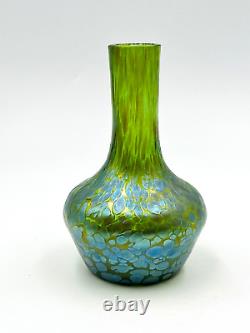 Czech Bohemian Glass Vase Oil Spot Green Iridescent Art Nouveau