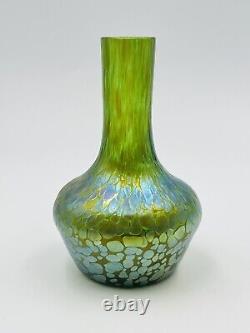 Czech Bohemian Glass Vase Oil Spot Green Iridescent Art Nouveau