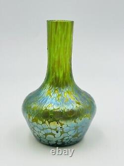 Czech Bohemian Glass Vase Oil Spot Green Iridescent Art Nouveau