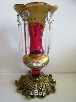 Czech/bohemian Cranberry Glass Gilt Mantle Lusters Brass Base