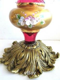 Czech/bohemian Cranberry Glass Gilt Mantle Lusters Brass Base