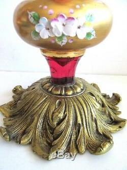 Czech/bohemian Cranberry Glass Gilt Mantle Lusters Brass Base