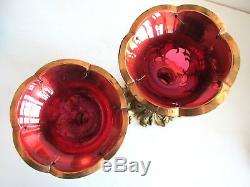 Czech/bohemian Cranberry Glass Gilt Mantle Lusters Brass Base