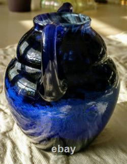 DAUM Cobalt Blue 1890's Glass Ovoid-Round 2 Handled French Over Gold Foil RARE