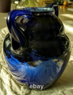 DAUM Cobalt Blue 1890's Glass Ovoid-Round 2 Handled French Over Gold Foil RARE