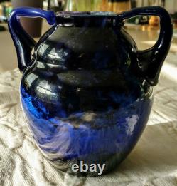 DAUM Cobalt Blue 1890's Glass Ovoid-Round 2 Handled French Over Gold Foil RARE