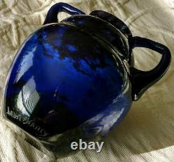 DAUM Cobalt Blue 1890's Glass Ovoid-Round 2 Handled French Over Gold Foil RARE