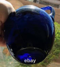 DAUM Cobalt Blue 1890's Glass Ovoid-Round 2 Handled French Over Gold Foil RARE