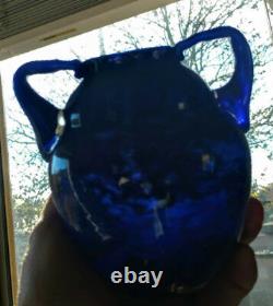 DAUM Cobalt Blue 1890's Glass Ovoid-Round 2 Handled French Over Gold Foil RARE