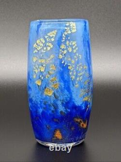 Daum Nancy Glass Vase with Blue & Gold Sky Sea Sun Decor 4.7in c1900 France