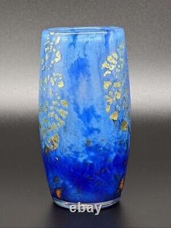 Daum Nancy Glass Vase with Blue & Gold Sky Sea Sun Decor 4.7in c1900 France