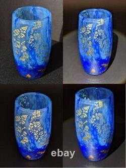 Daum Nancy Glass Vase with Blue & Gold Sky Sea Sun Decor 4.7in c1900 France