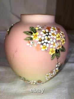 Decorated Mount Washington Burmese Art Glass Vase-Enameled Flowers-Victorian