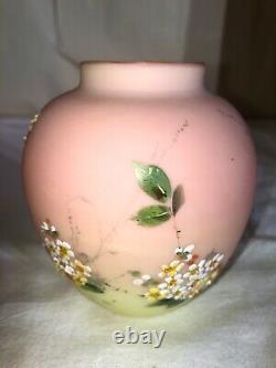 Decorated Mount Washington Burmese Art Glass Vase-Enameled Flowers-Victorian