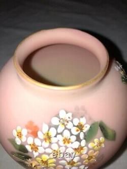 Decorated Mount Washington Burmese Art Glass Vase-Enameled Flowers-Victorian