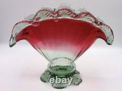 Decorative Antique French Legras Cranberry to Green Optic Art Glass Fan Vase