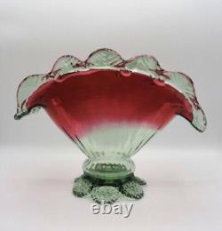 Decorative Antique French Legras Cranberry to Green Optic Art Glass Fan Vase