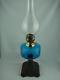 Decorative Victorian Oil Lamp Cast Base Art Nouveau Design & Blue Glass Font