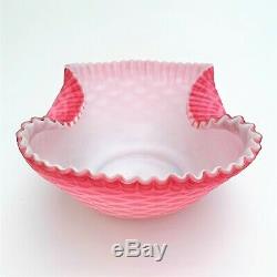 Diamond Quilted Pink Cased Satin Glass Centerpiece Bowl with folded Rim RARE