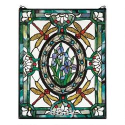 Dragonfly Floral Victorian Stained Glass Window Design Toscano Art Glass