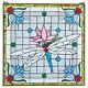 Dragonfly Lily Pond Square Stained Glass Window Tiffany Art Nouveau Victorian