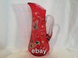 Dugan 1905/06 Tankard Cranberry Art Glass Lemonade Pitcher Floral Enamel Decor