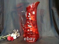 Dugan 1905/06 Tankard Cranberry Art Glass Lemonade Pitcher Floral Enamel Decor