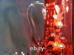 Dugan 1905/06 Tankard Cranberry Art Glass Lemonade Pitcher Floral Enamel Decor