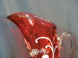 Dugan 1905/06 Tankard Cranberry Art Glass Lemonade Pitcher Floral Enamel Decor