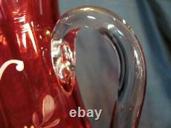 Dugan 1905/06 Tankard Cranberry Art Glass Lemonade Pitcher Floral Enamel Decor