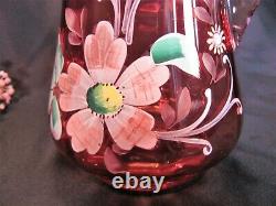 Dugan 1905/06 Tankard Cranberry Art Glass Lemonade Pitcher Floral Enamel Decor
