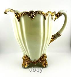 Dugan Diamond Custard Glass Fan Pitcher With 7 Tumblers Antique Dugan Diamond Custard Glass Fan Pitcher With 7 Tumblers Antique