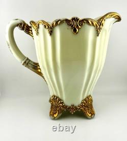 Dugan Diamond Custard Glass Fan Pitcher With 7 Tumblers Antique Dugan Diamond Custard Glass Fan Pitcher With 7 Tumblers Antique