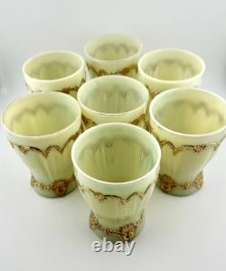 Dugan Diamond Custard Glass Fan Pitcher With 7 Tumblers Antique Dugan Diamond Custard Glass Fan Pitcher With 7 Tumblers Antique