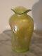 Dugan Lime Green Iridized Stippled Estate Vase With Pinched In Sides