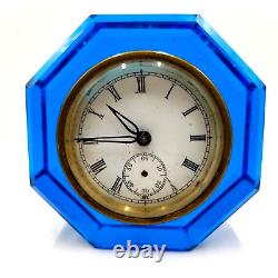 E N Welch 1881 Victorian Art Glass Blue Jewel Clock Paperweight Vintage Antique