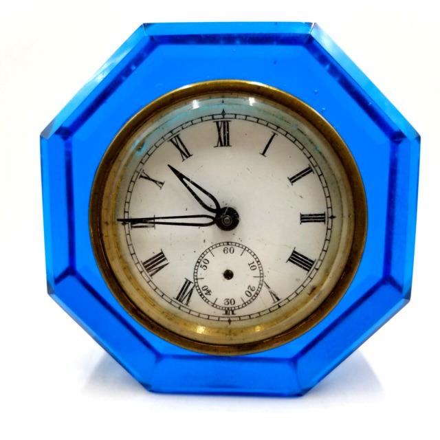 E N Welch 1881 Victorian Art Glass Blue Jewel Clock Paperweight Vintage Antique