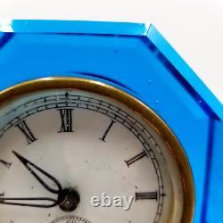 E N Welch 1881 Victorian Art Glass Blue Jewel Clock Paperweight Vintage Antique