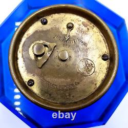 E N Welch 1881 Victorian Art Glass Blue Jewel Clock Paperweight Vintage Antique