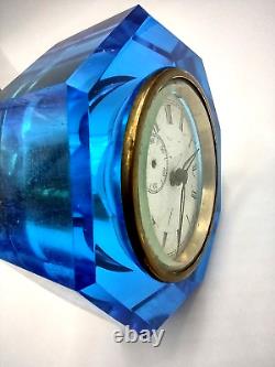 E N Welch 1881 Victorian Art Glass Blue Jewel Clock Paperweight Vintage Antique