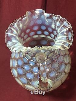 EAPG White opalescent Coin Spot VIctorian art glass ruffled water pitcher
