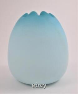 EGG shape ROSE BOWL Cased BLUE Satin Art Glass, HP PINK Flowers Victorian