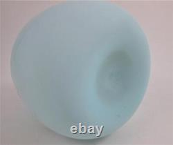 EGG shape ROSE BOWL Cased BLUE Satin Art Glass, HP PINK Flowers Victorian