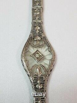 ESEMCO Fine Camphor Glass Sterling Silver Filagree Art Deco Bracelet Victorian