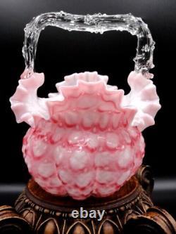 EXC 1893 Harrach Victorian Bohemian Pink Honeycomb Art Glass Basket Thorn Handle EXC 1893 Harrach Victorian Bohemian Pink Honeycomb Art Glass Basket Thorn Handle