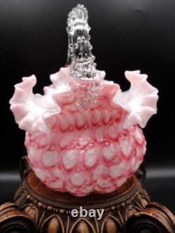 EXC 1893 Harrach Victorian Bohemian Pink Honeycomb Art Glass Basket Thorn Handle EXC 1893 Harrach Victorian Bohemian Pink Honeycomb Art Glass Basket Thorn Handle
