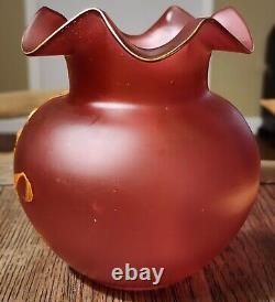 EXCEPTIONAL ANTIQUE LEGRAS CRANBERRY VASE With ENAMELED DAFFODIL JONQUIL EX COND