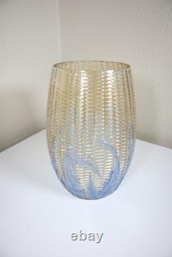Eapg 1880s Libbey Maize Blueleaves Blown Art Glass Celery Vase Eapg 1880s Libbey Maize Blueleaves Blown Art Glass Celery Vase