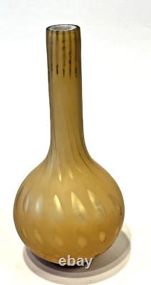 Early 1900's White Vase Encased in YellowithButterscotch Optic Dot Satin Glass Early 1900's White Vase Encased in YellowithButterscotch Optic Dot Satin Glass