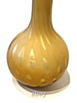 Early 1900's White Vase Encased in YellowithButterscotch Optic Dot Satin Glass Early 1900's White Vase Encased in YellowithButterscotch Optic Dot Satin Glass